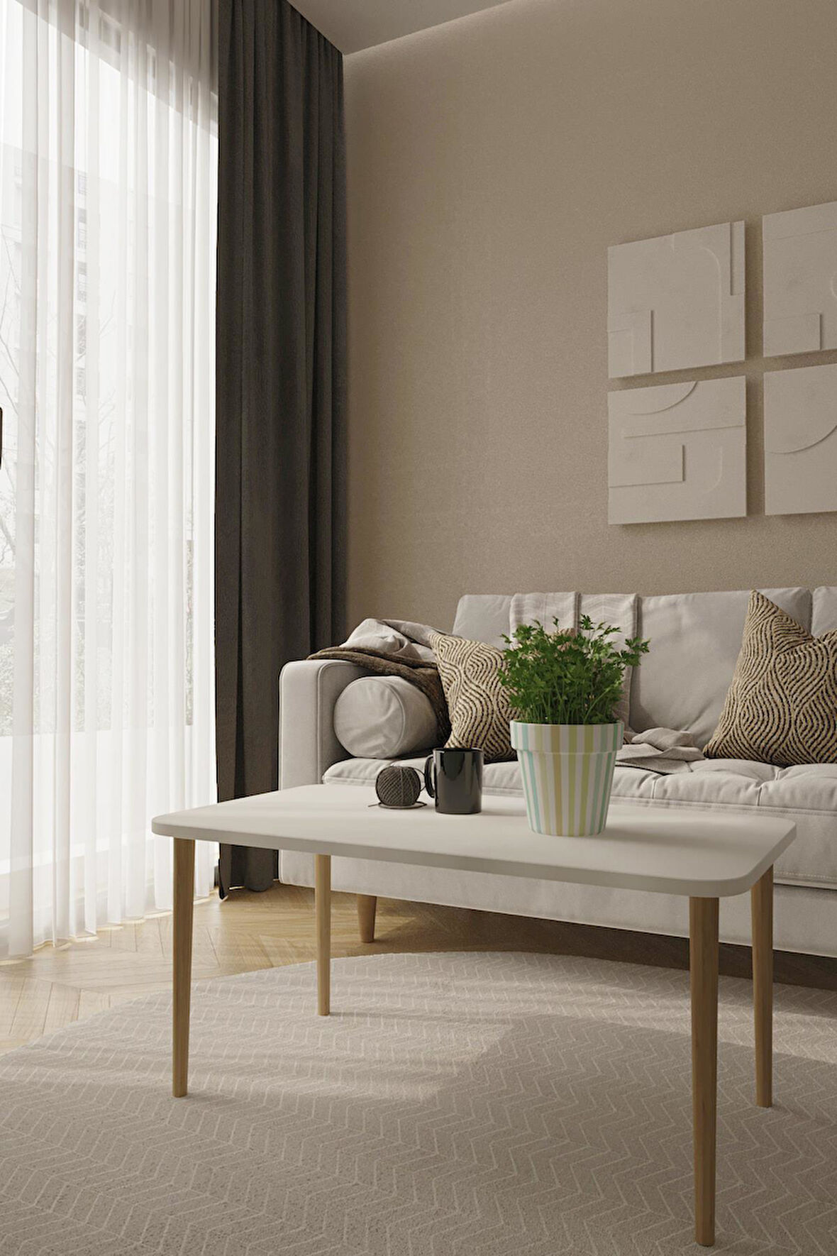  Orta Sehpa, Ahşap Ayaklı Orta Sehpa, Salon Masa, Dikdörtgen Orta Sehpa