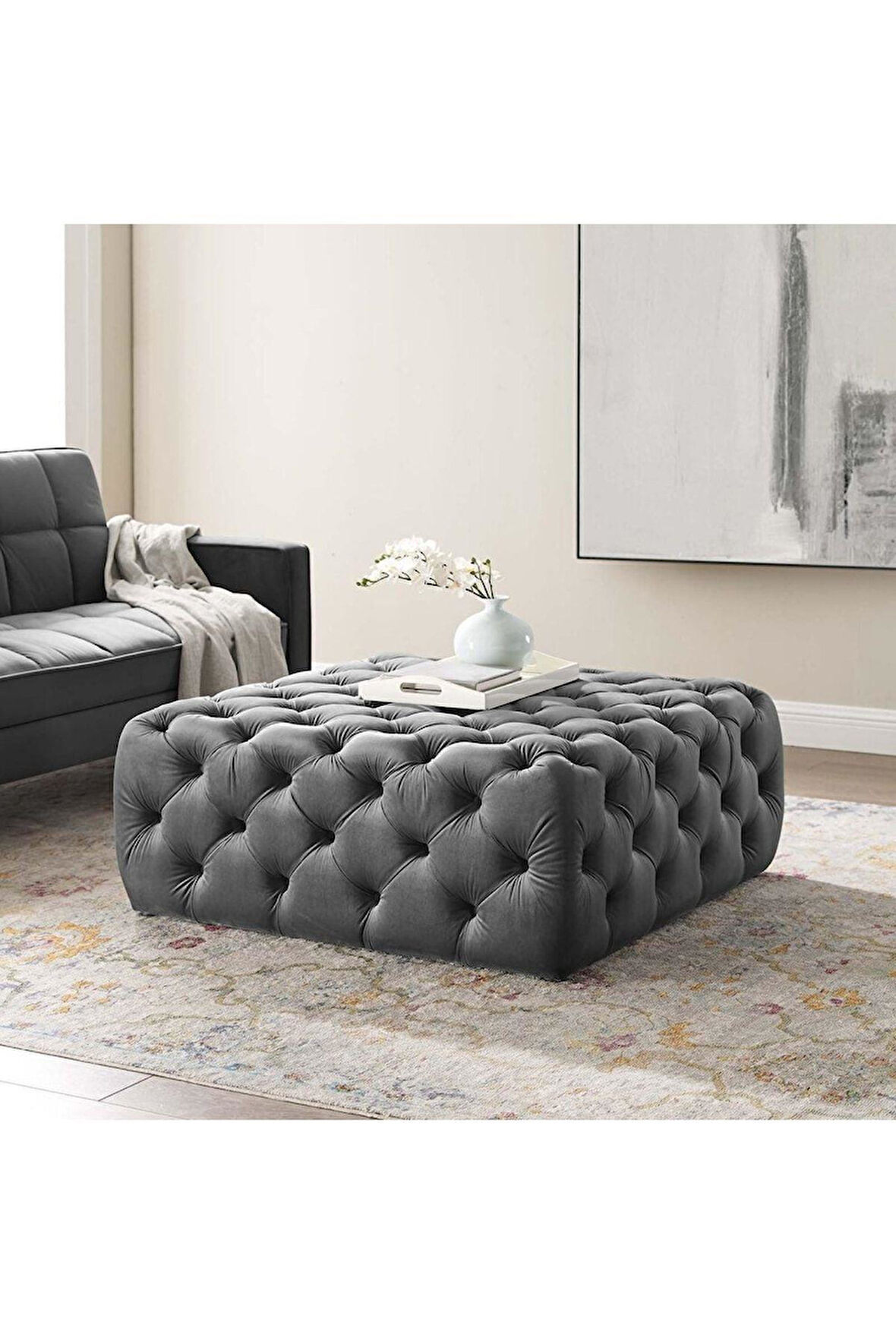 Kapitoneli Kare Puf/bench/orta Sehpa 90*90cm Yükseklik 40 Cm