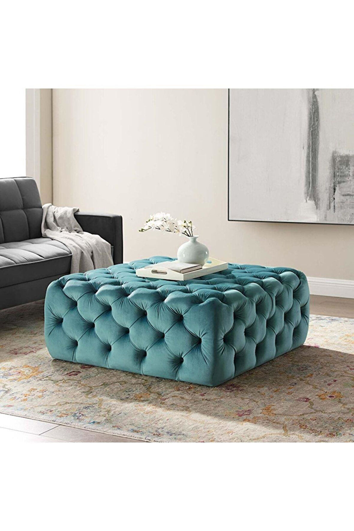 Kapitoneli Kare Puf/bench/orta Sehpa 60*60 Cm Yükseklik 40 Cm