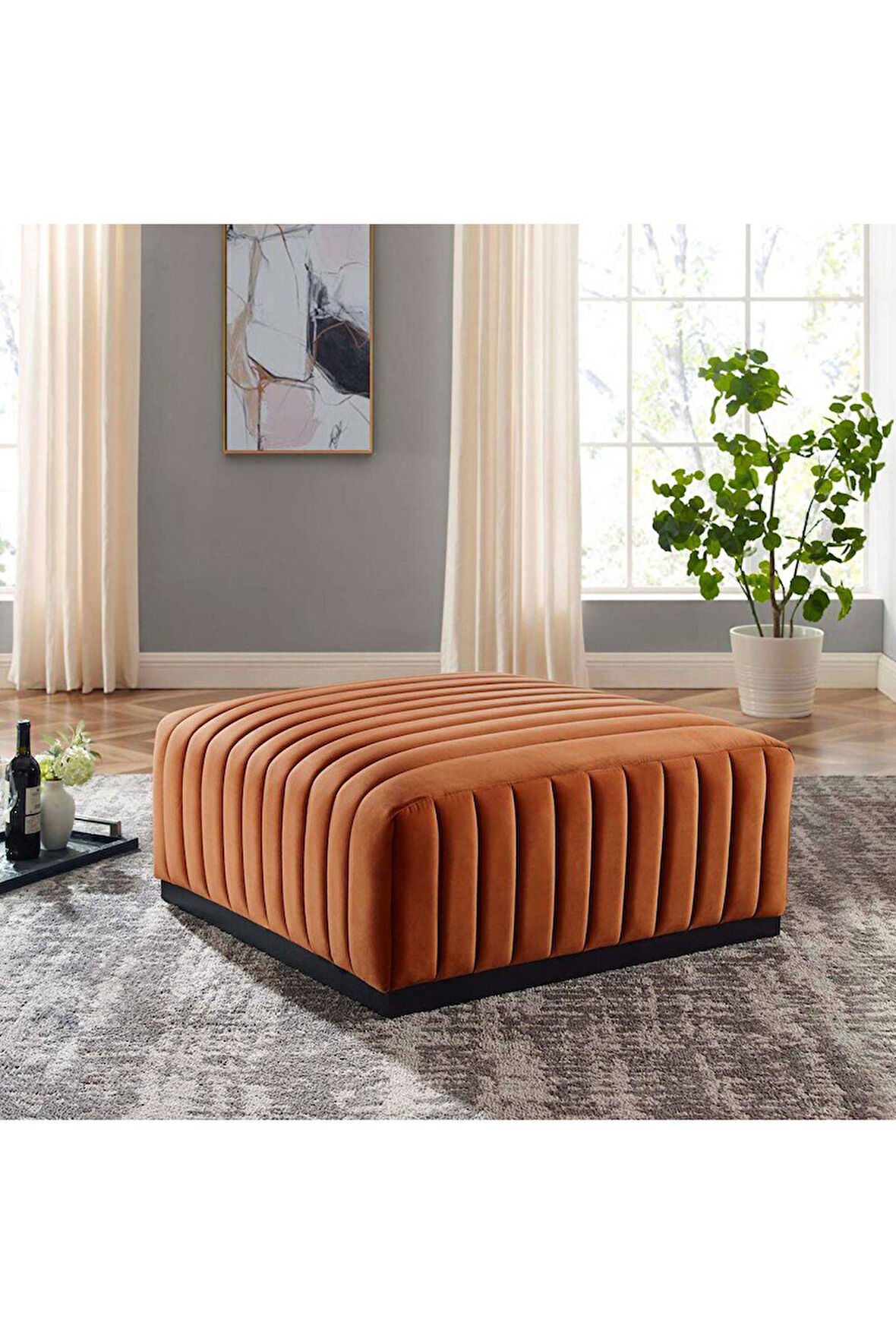 Çizgi Dikiş Detaylı Puf/Orta Sehpa 80*80 cm