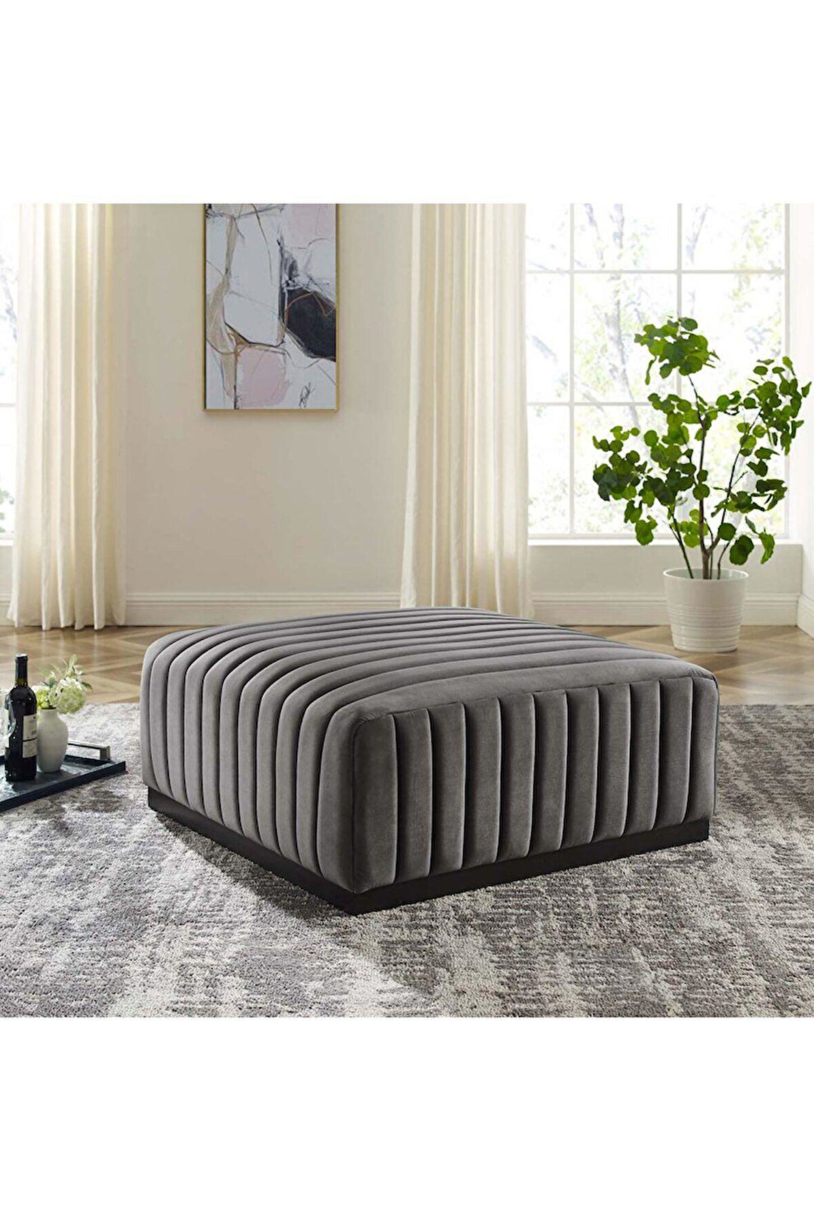 Çizgi Dikiş Detaylı Puf/Orta Sehpa 80*80 cm