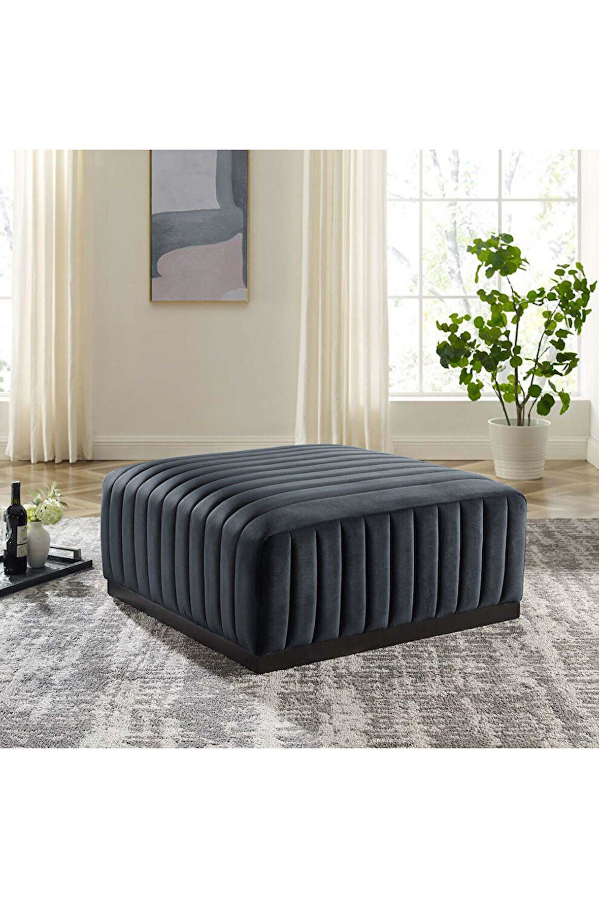 Çizgi Dikiş Detaylı Puf/Orta Sehpa 80*80 cm