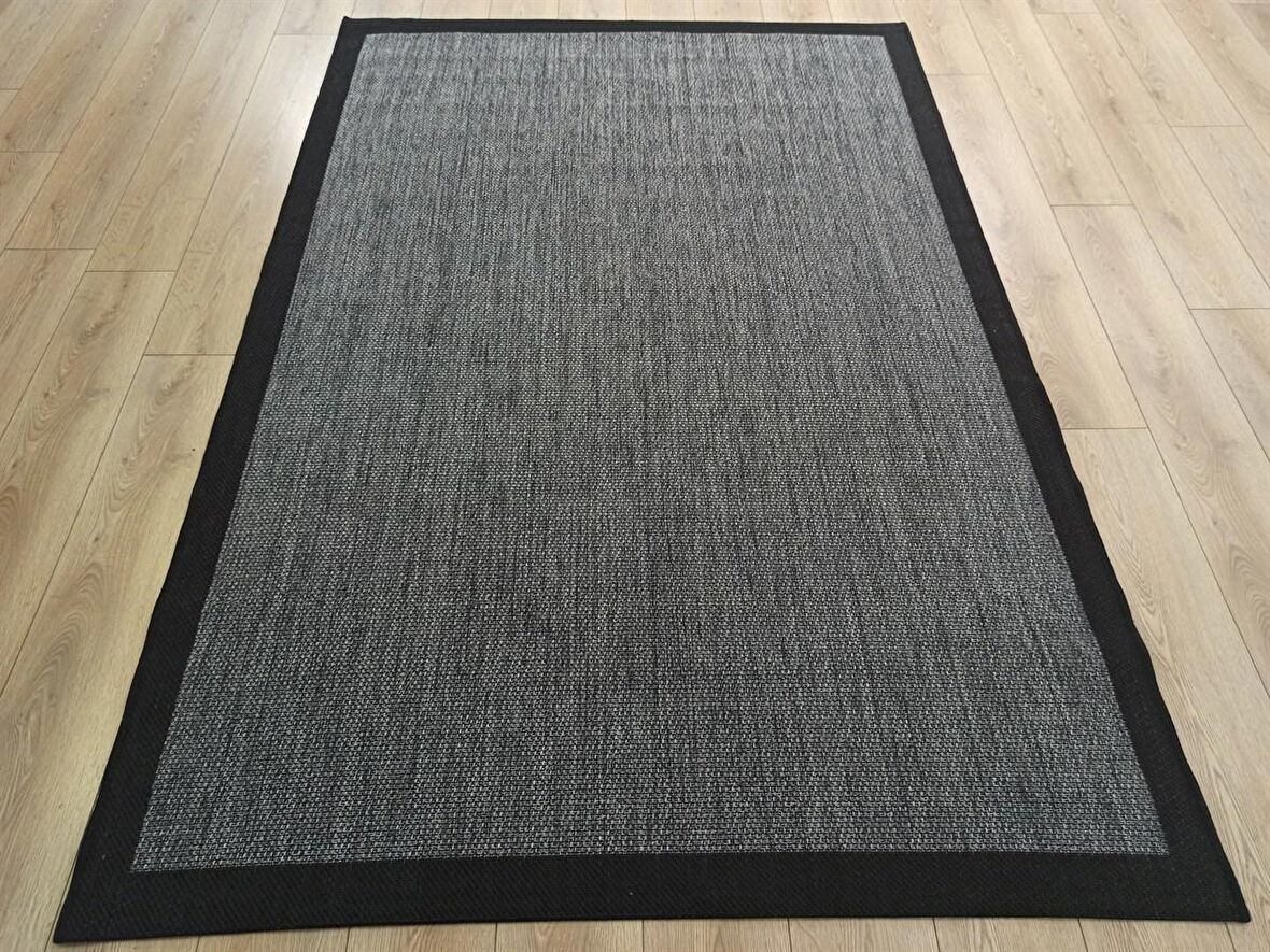 Çam Halı Sisal 9714 Gri / Siyah Bordürlü Jüt Sisal Kilim