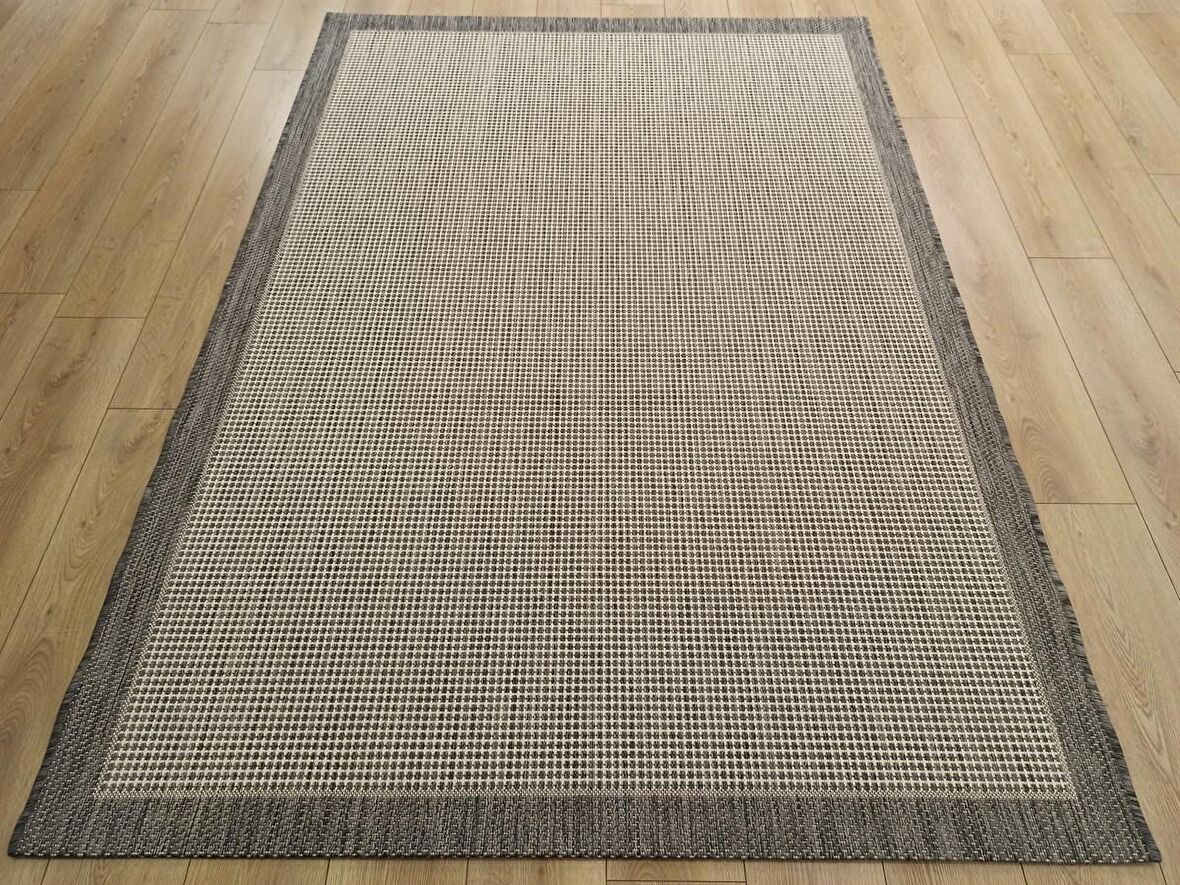 Çam Halı Sisal 9313 Gri / Beyaz Bordürlü Jüt Sisal Kilim