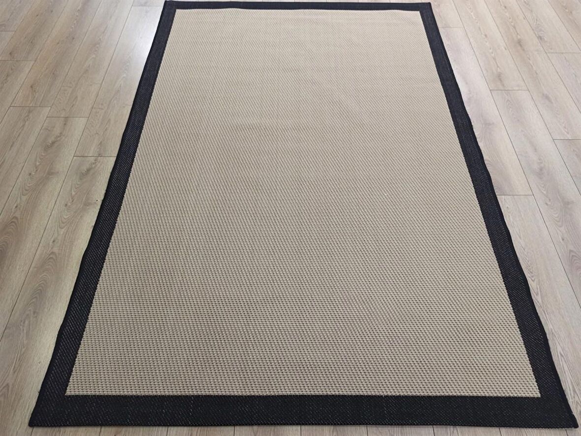 Çam Halı Sisal 9716 Bej / Siyah Bordürlü Jüt Sisal Kilim