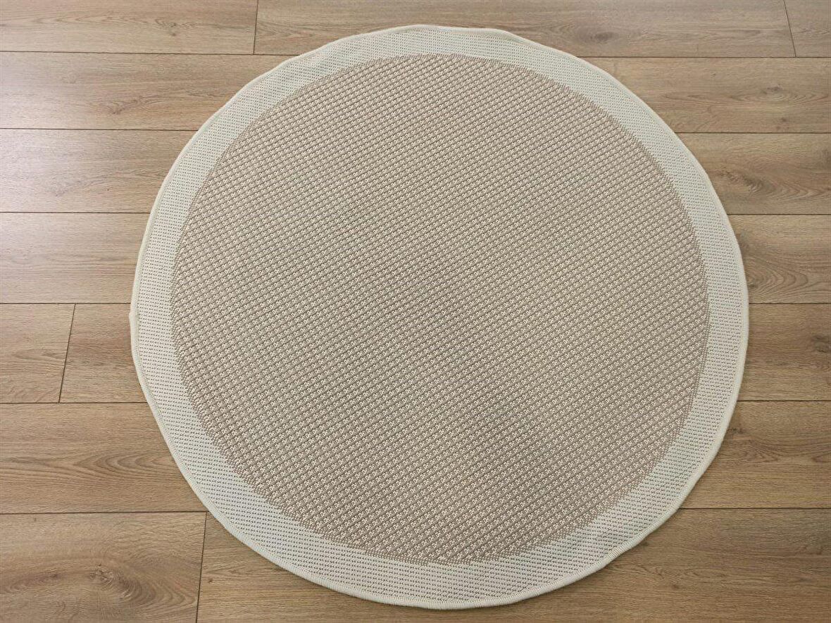 Çam Halı Sisal 9427 Krem / Bej Bordürlü Daire Jüt Sisal Kilim