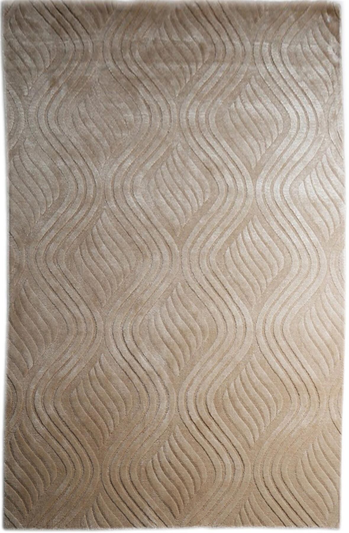 Çam Halı Emboss JR10 Bej Modern Desen Yeni Zellanda Yünü ve Viskon El Dokuması Halı