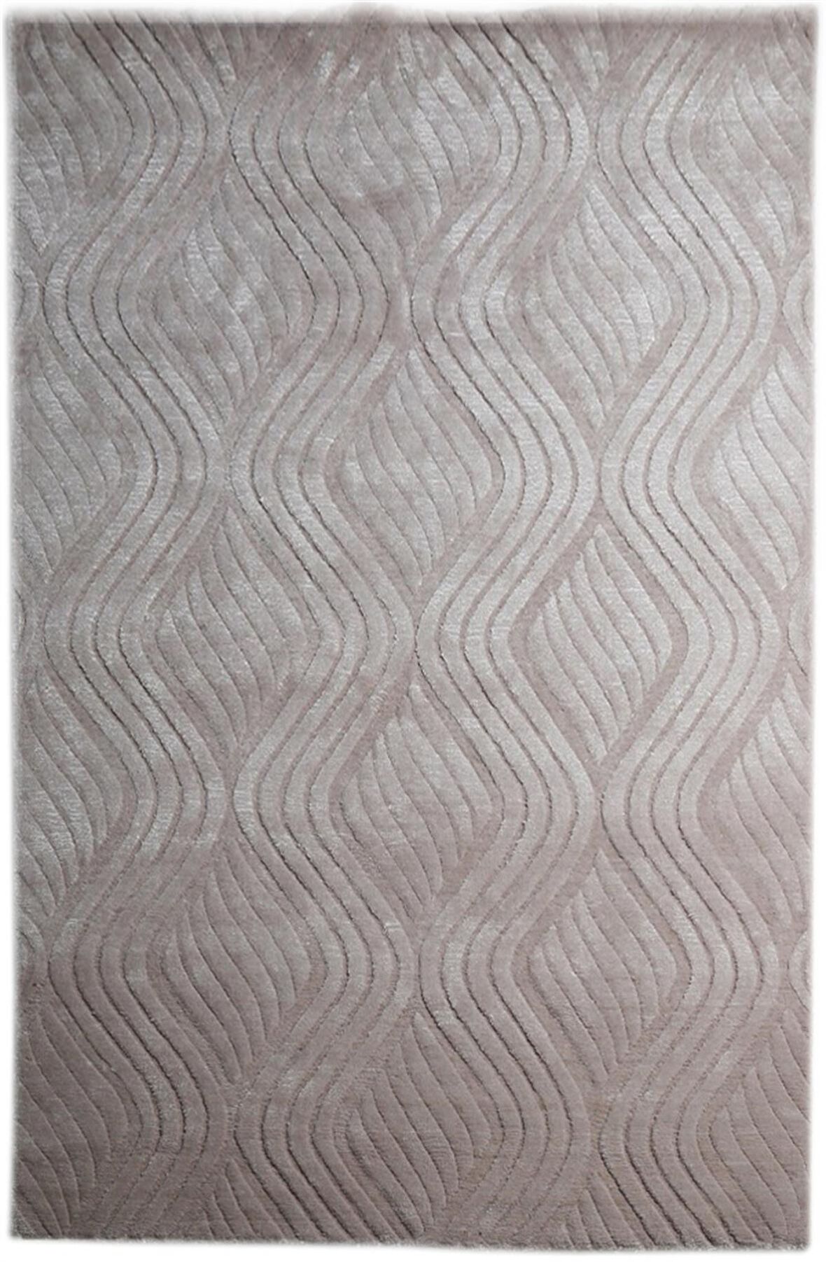 Çam Halı Emboss JR10 Krem Modern Desen Yeni Zellanda Yünü ve Viskon El Dokuması Halı