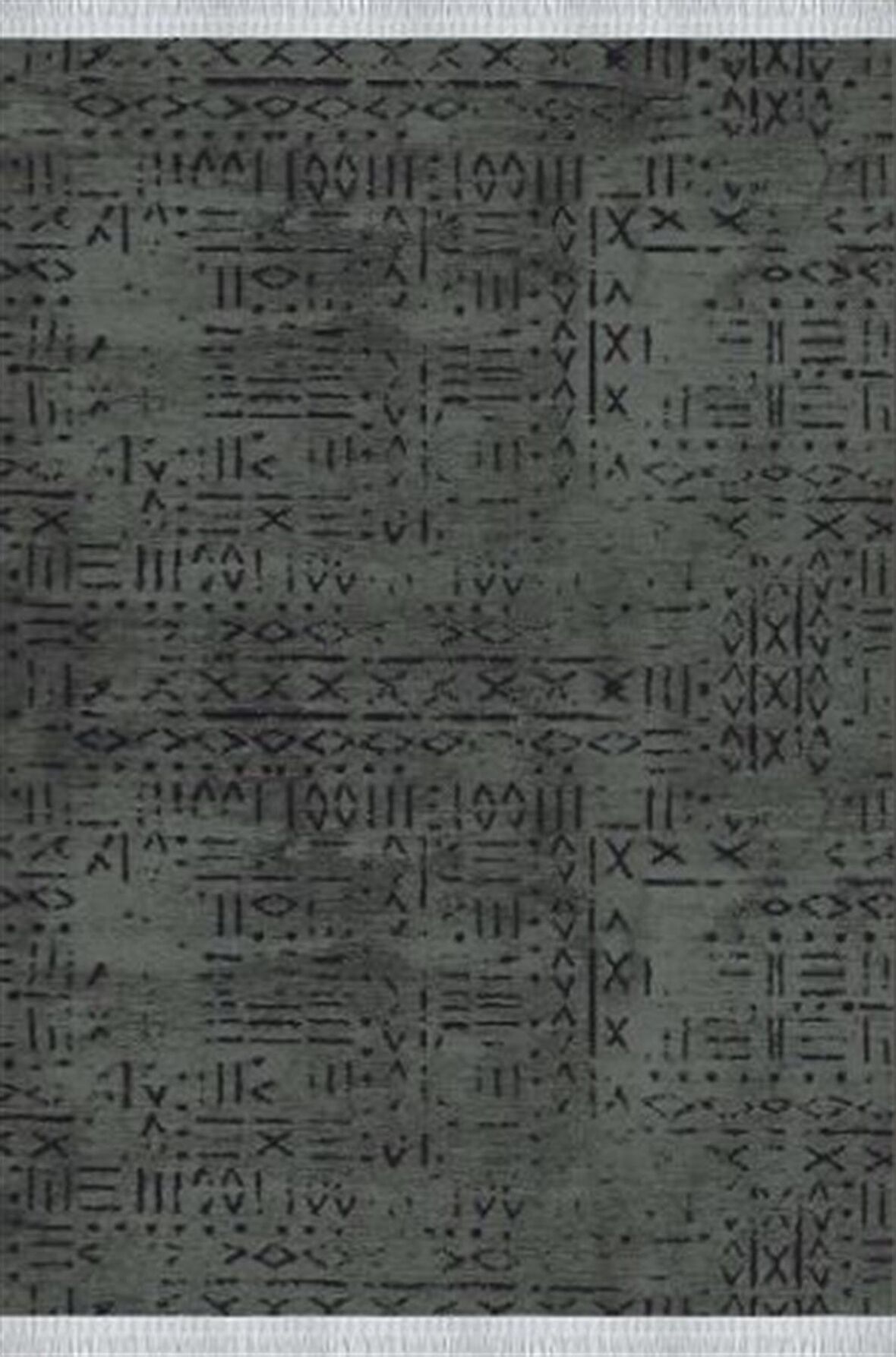 Çam Halı Crea Decolux Vena 8016 Antrasit Özel Kaymaz Tabanlı Pamuk Dokuma Kilim