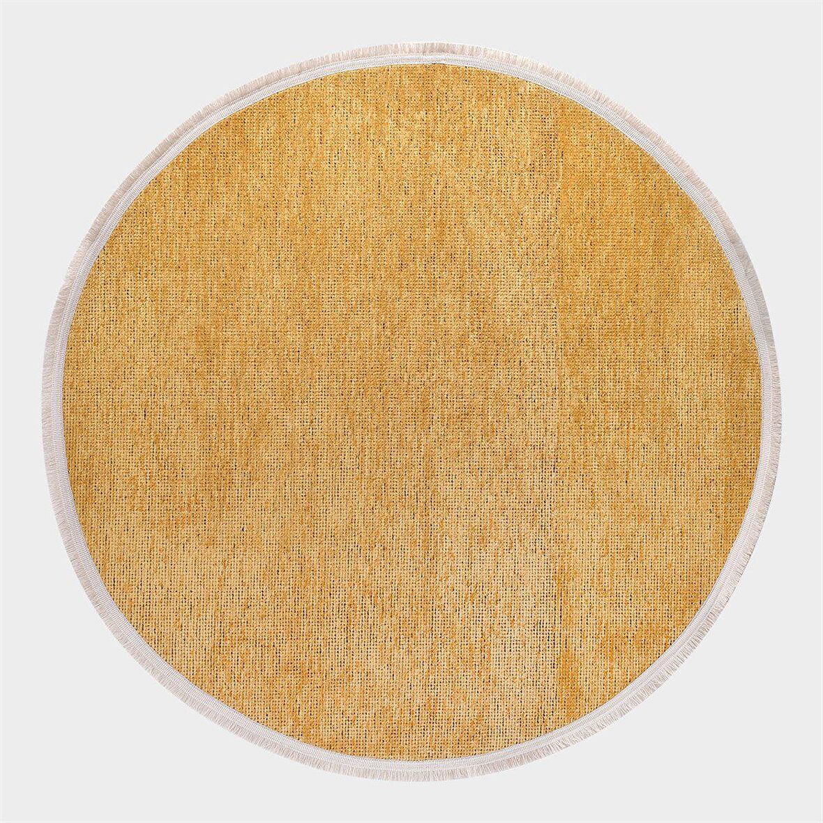 Çam Halı Crea Decolux Azade 8202 Sarı Daire Özel Kaymaz Tabanlı Pamuk Dokuma Kilim