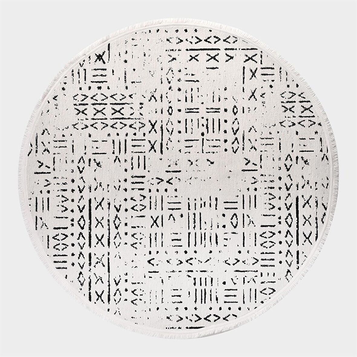 Çam Halı Crea Decolux Vena 8018 Beyaz Daire Özel Kaymaz Tabanlı Pamuk Dokuma Kilim