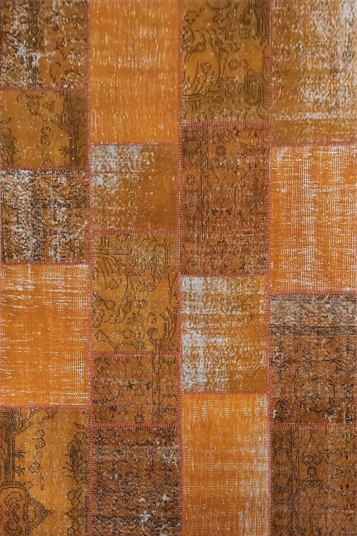 Çam Halı PW725 Turuncu El Dokuma Patchwork Yün Halı