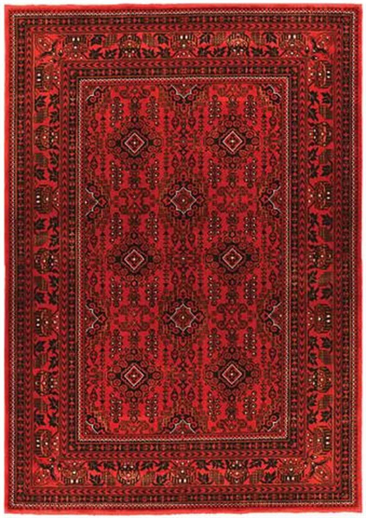 Çam Halı Bambos Plus 902 Kırmızı Yün ve Bambu ile Özel Tezgahlarda Üretilen Afgan Halısı Desenli El Emeği Modern Uşak Halısı