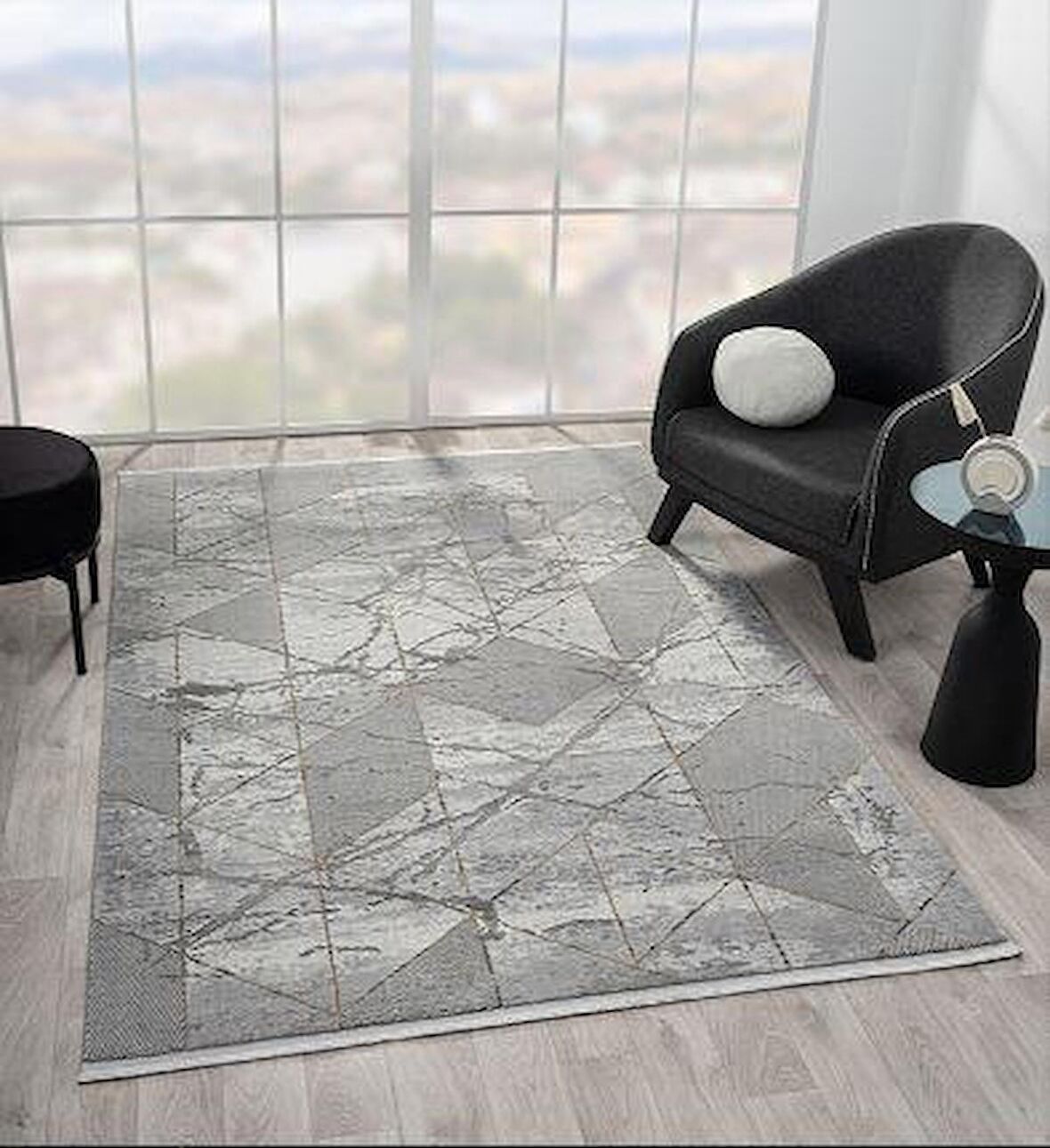 Çam Halı Maya MV006G Gri Eskitme Desen Salon Halısı