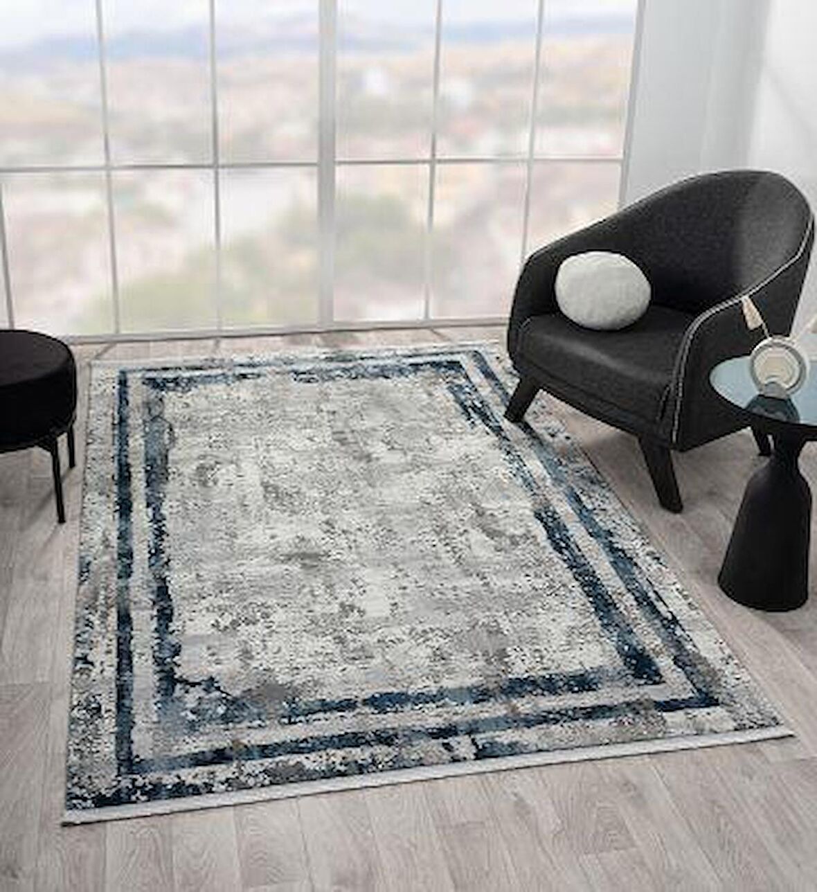 Çam Halı Maya MV003G Lacivert Eskitme Desen Salon Halısı