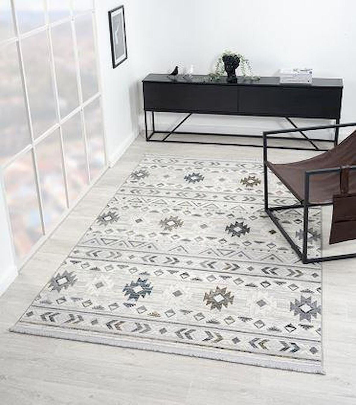 Çam Halı London LY001G Gri Lacivert Otantik Desen Salon Halısı