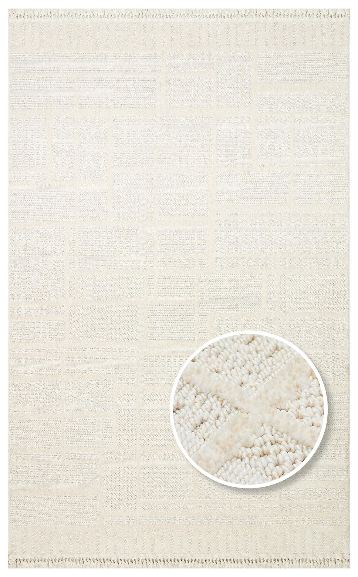 EKO Halı JOY 03 White Hav Toz Vermeyen Etnik Desenli Halı