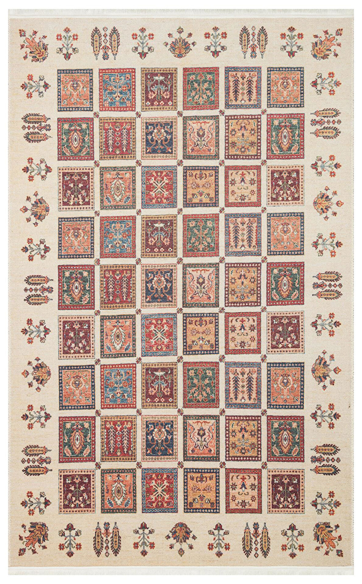 EKO Halı ELİSTA ELS 103 CREAM MULTY Özel Kaymaz Tabanlı Yıkanabilir Pamuk Tabanlı Baskı Halı