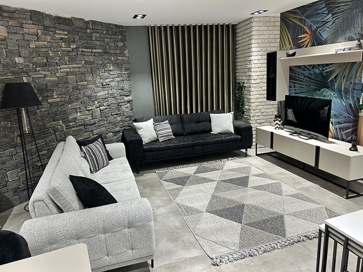 Çam Halı Side 1401 Gri  İskandinav Desenli Koridor Halısı Kesme Yolluk Mutfak Halısı Modern Salon Halısı