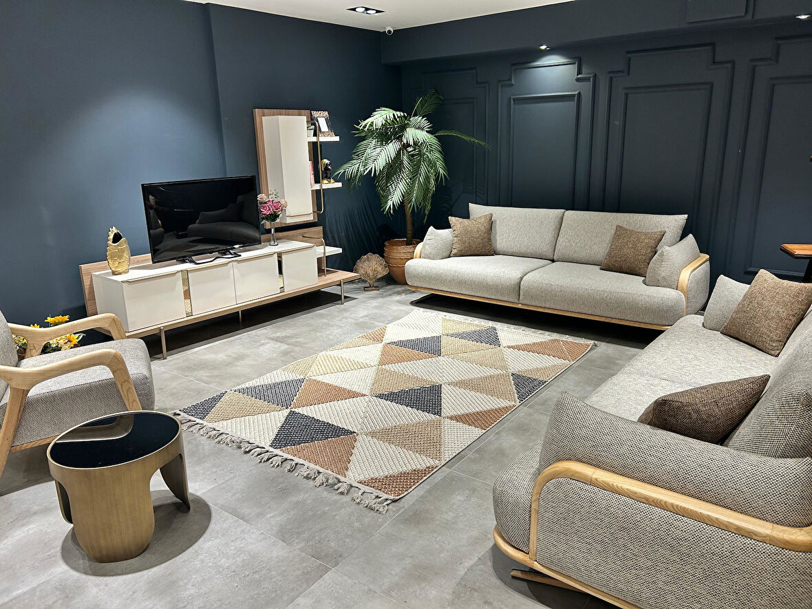 Çam Halı Side 1405 Sarı İskandinav Desenli Koridor Halısı Kesme Yolluk Mutfak Halısı Modern Salon Halısı