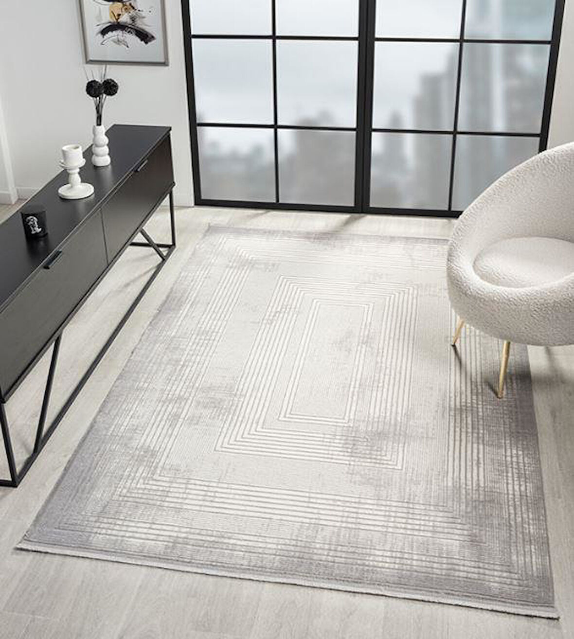 ÇAM Halı ARVEL AR002A Beyaz Gri Koridor Halısı Mutfak Halısı Salon Halısı