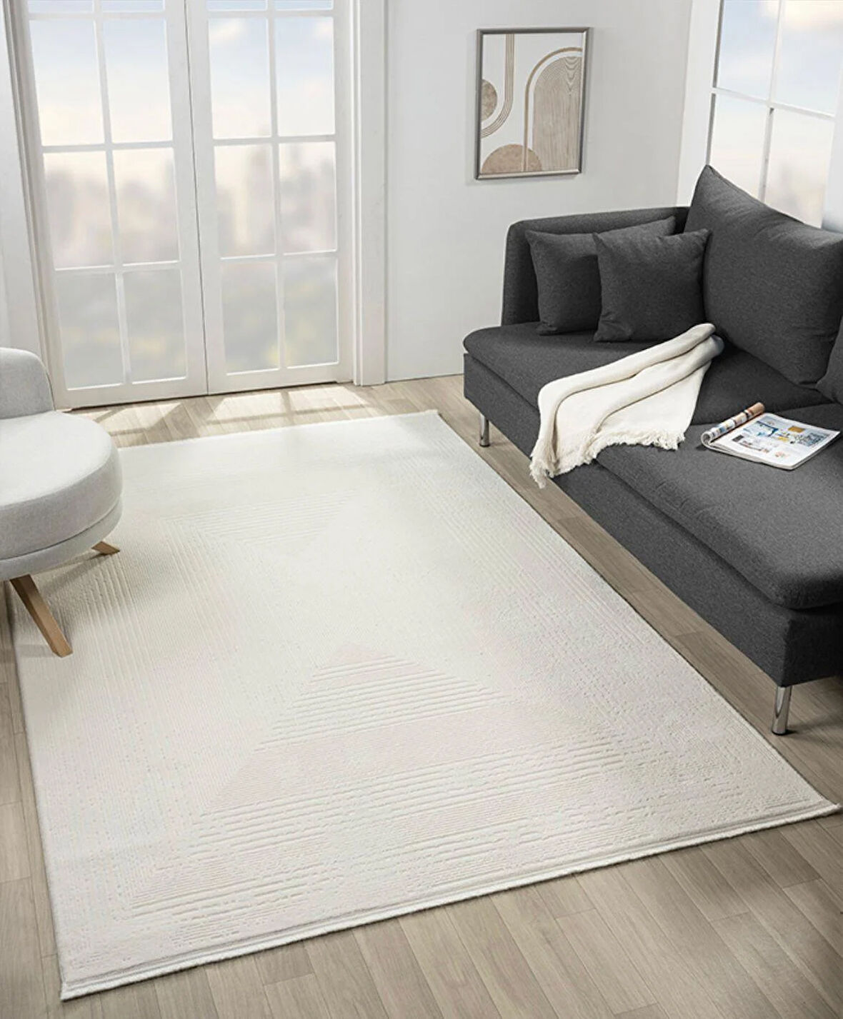 ÇAM Halı ARVEL AR007A Beyaz Koridor Halısı Mutfak Halısı Salon Halısı