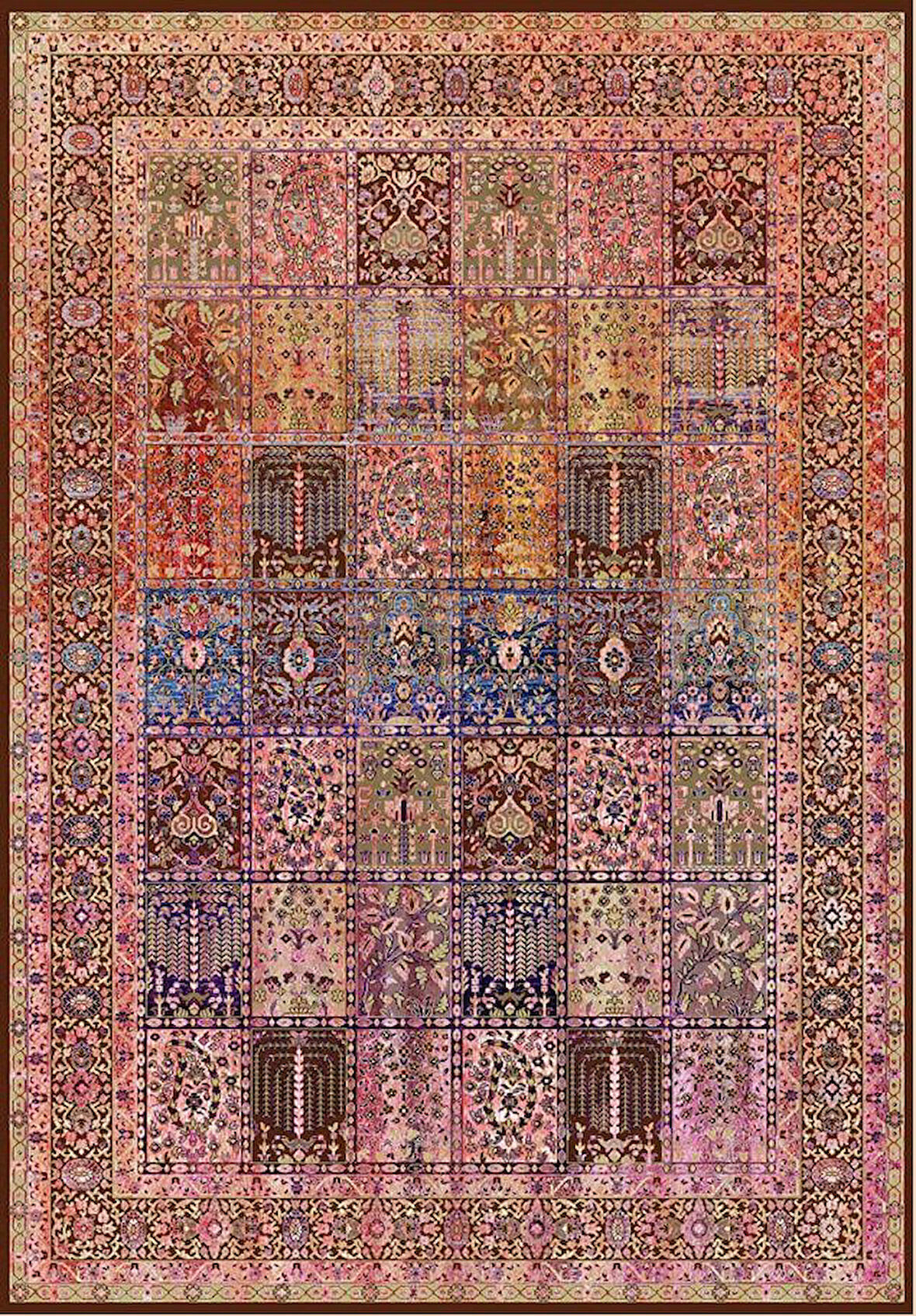Çam Halı Siesta Vintage 32-156 Etnik Eskitme Desenli Dokuma Tabanlı Yıkanabilir Şönil Salon ve Oda Halısı