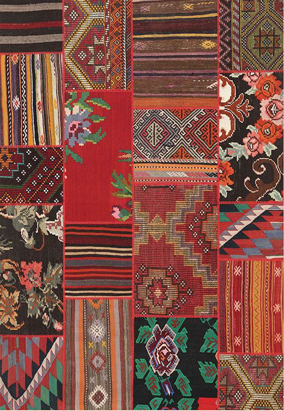Çam Halı Siesta Vintage 32-159 Etnik Eskitme Patchwork Desenli Dokuma Tabanlı Yıkanabilir Şönil Salon ve Oda Halısı