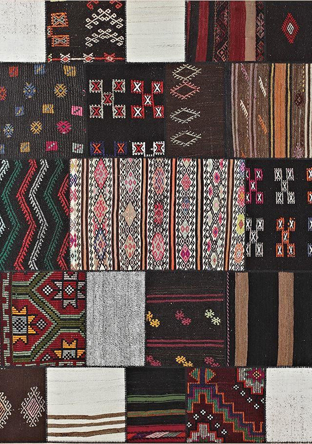 Çam Halı Siesta Vintage 32-195 Etnik Eskitme Patchwork Desenli Dokuma Tabanlı Yıkanabilir Şönil Salon ve Oda Halısı