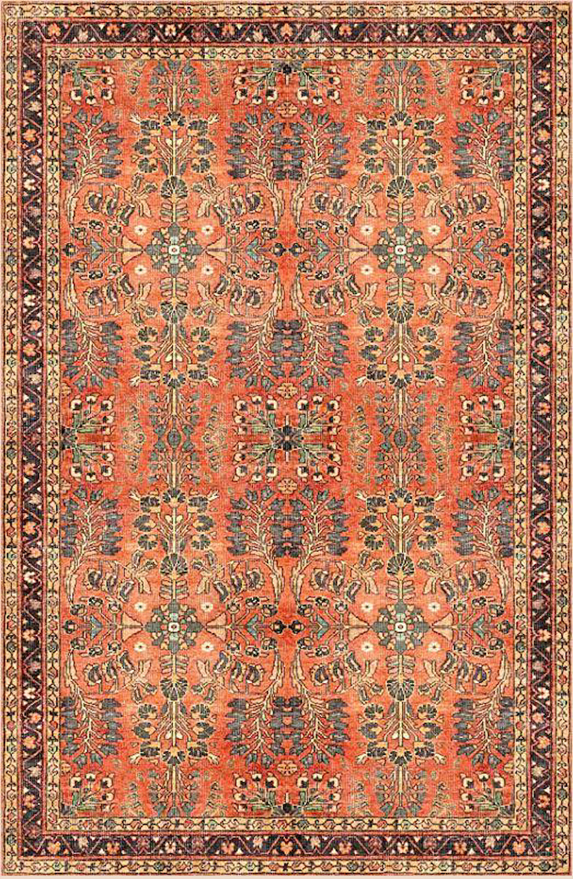 Çam Halı Siesta Vintage 32-548 Etnik Eskitme Desenli Dokuma Tabanlı Yıkanabilir Şönil Salon ve Oda Halısı