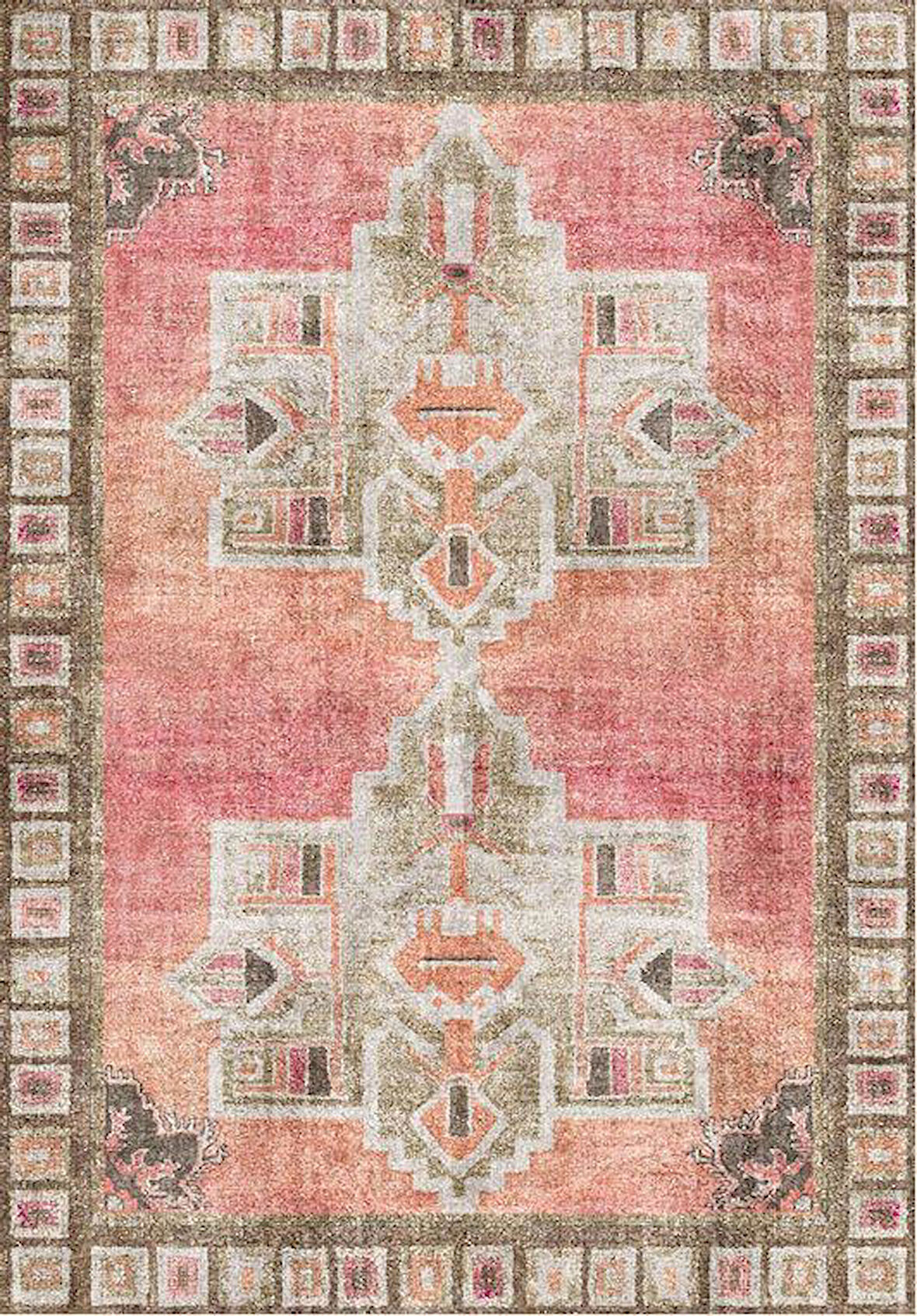 Çam Halı Siesta Etnik 32-563 Etnik Eskitme Desenli Dokuma Tabanlı Yıkanabilir Şönil Salon ve Oda Halısı