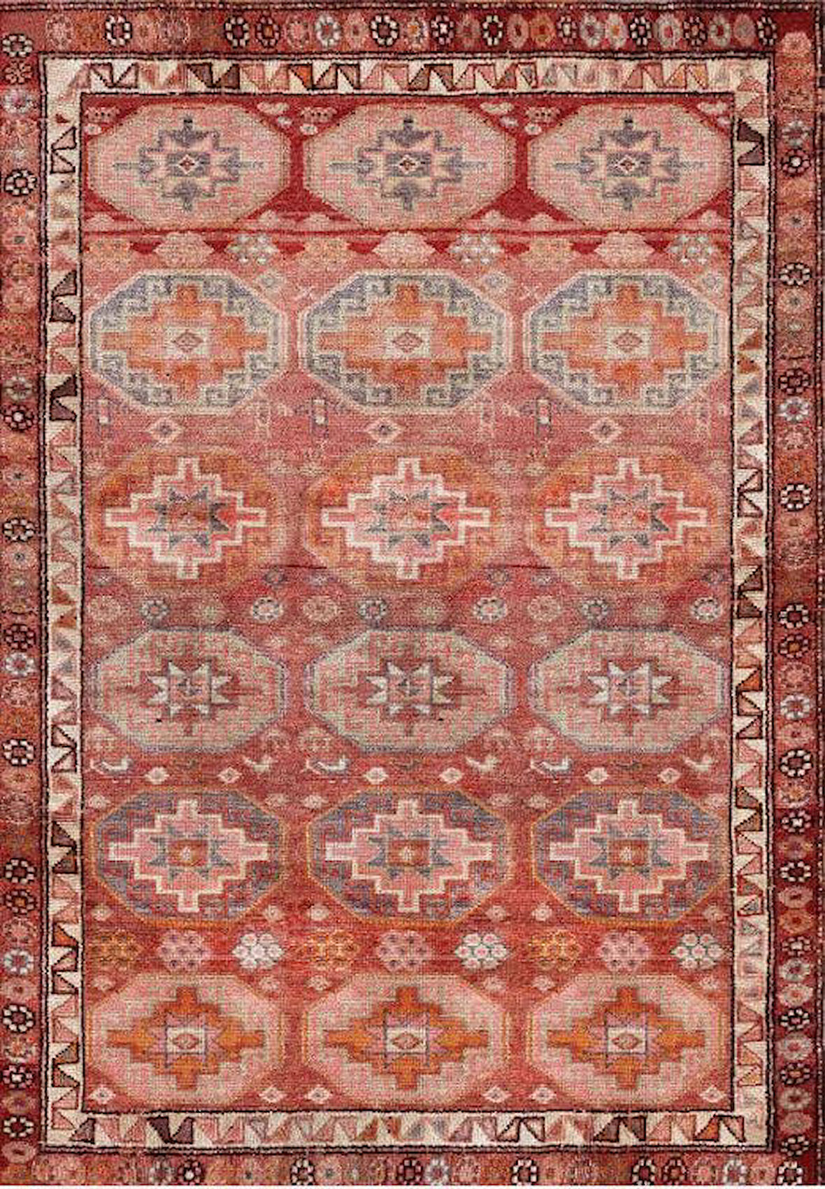 Çam Halı Siesta Etnik 32-359 Etnik Eskitme Desenli Dokuma Tabanlı Yıkanabilir Şönil Salon ve Oda Halısı