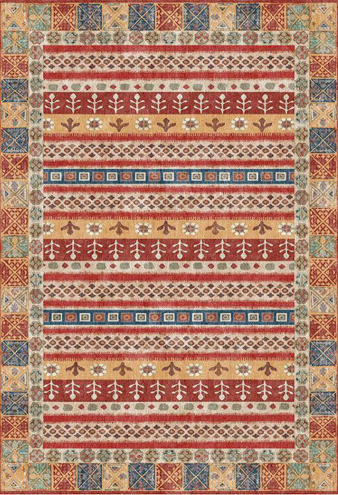 Çam Halı Siesta Etnik 32-564 Etnik Eskitme Desenli Dokuma Tabanlı Yıkanabilir Şönil Salon ve Oda Halısı