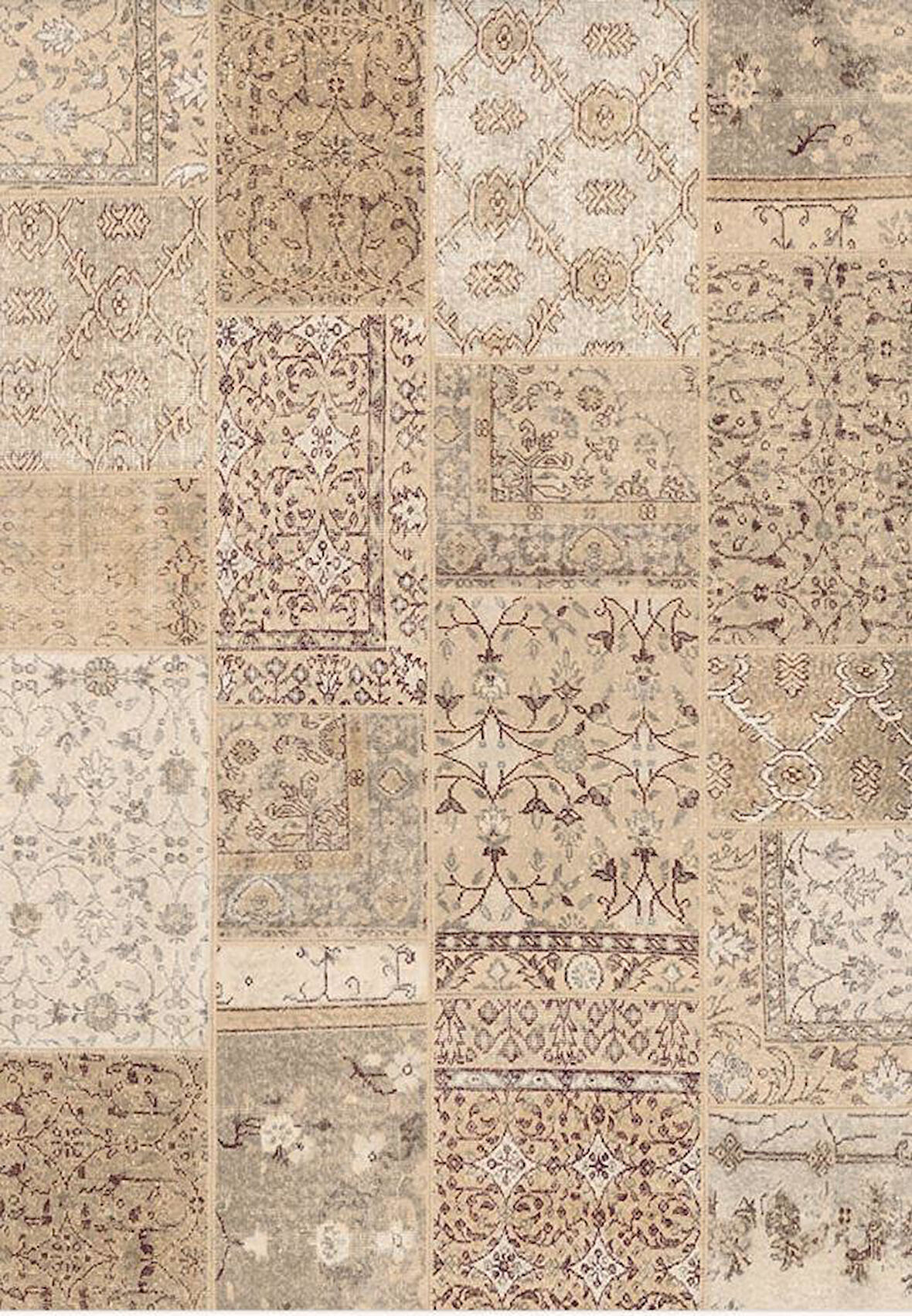 Çam Halı Siesta Patchwork 32-458 Etnik Eskitme Desenli Dokuma Tabanlı Yıkanabilir Şönil Salon ve Oda Halısı