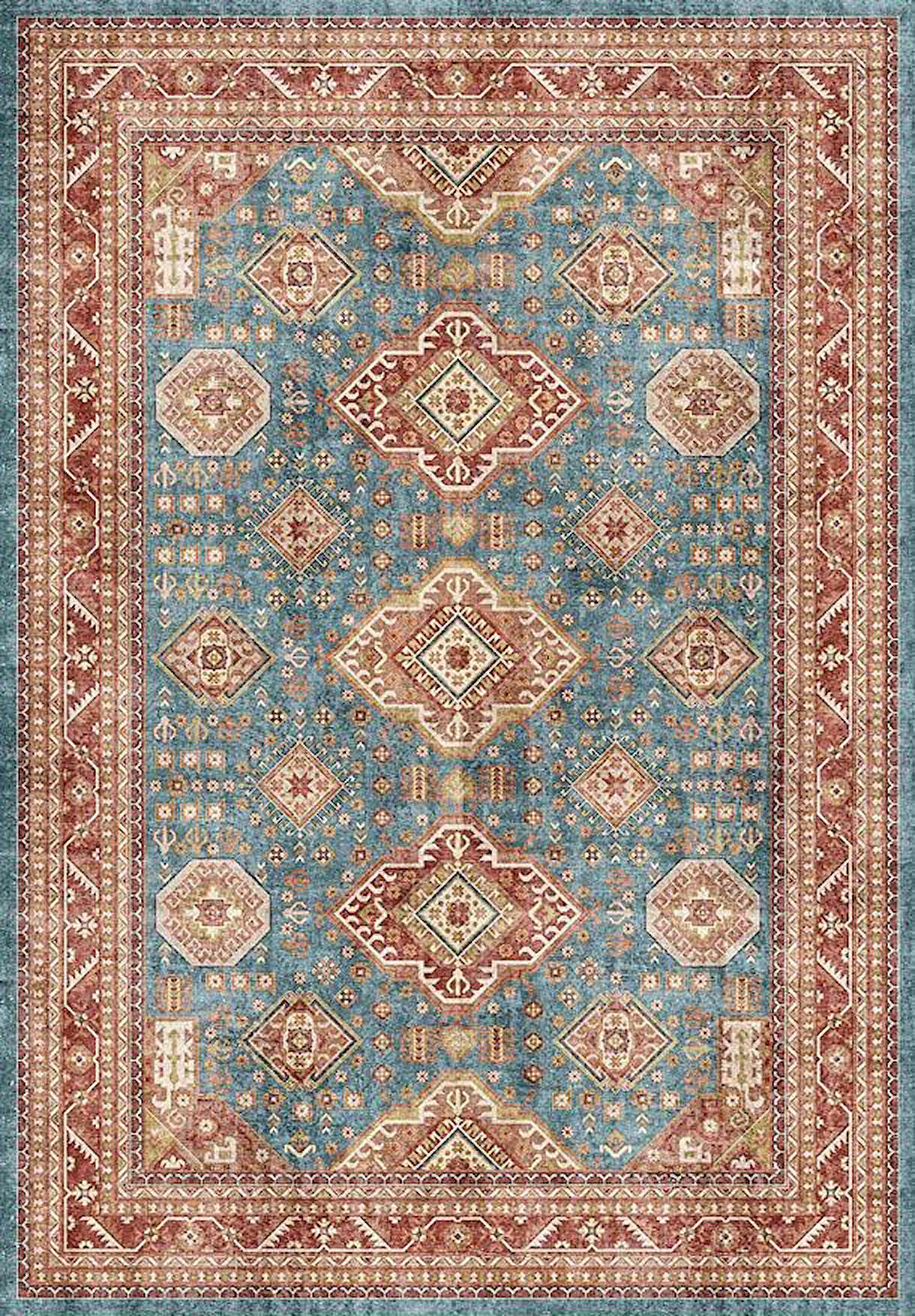 Çam Halı Dream 32-036 Etnik Eskitme Desenli Dokuma Tabanlı Yıkanabilir Şönil Salon ve Oda Halısı