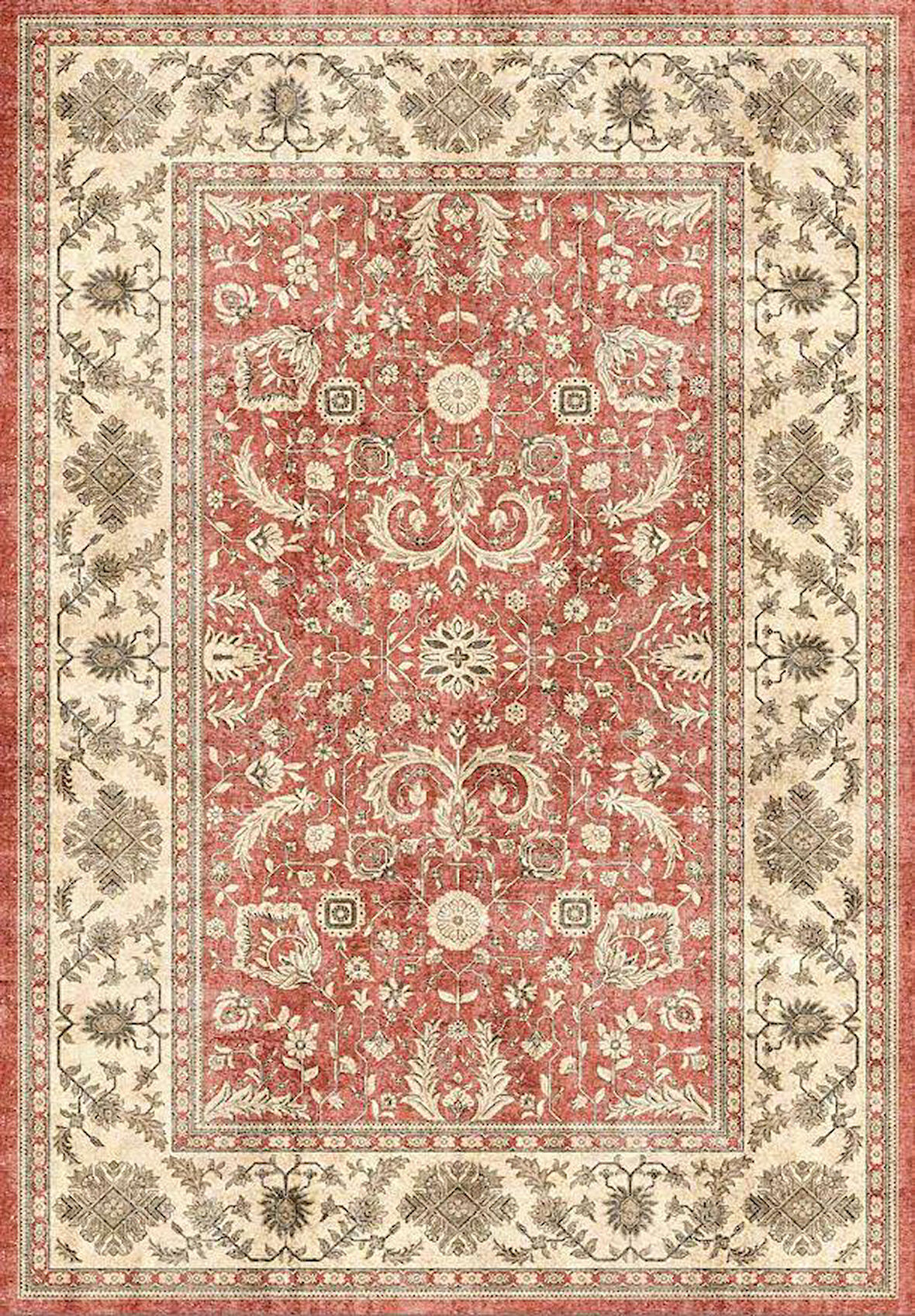 Çam Halı Dream 32-031 Etnik Eskitme Desenli Dokuma Tabanlı Yıkanabilir Şönil Salon ve Oda Halısı