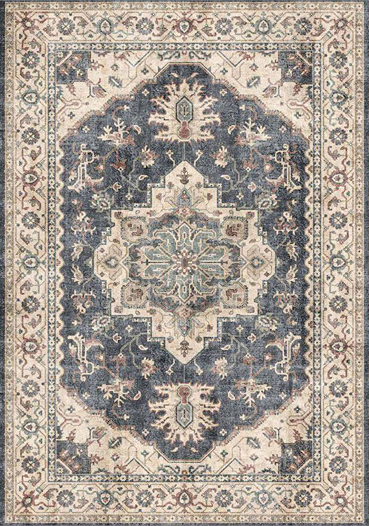 Çam Halı Dream 32-029 Etnik Eskitme Desenli Dokuma Tabanlı Yıkanabilir Şönil Salon ve Oda Halısı