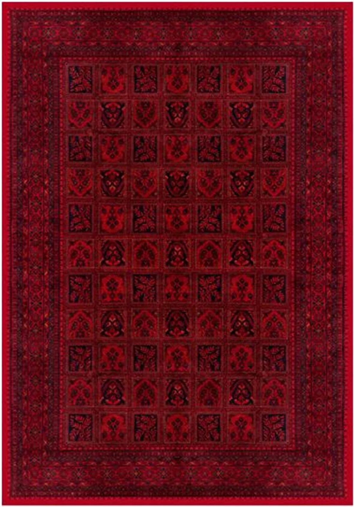 Çam Halı Gloria TD720 Bordo Afgan Desen Dokuma Saçaklı Kilim