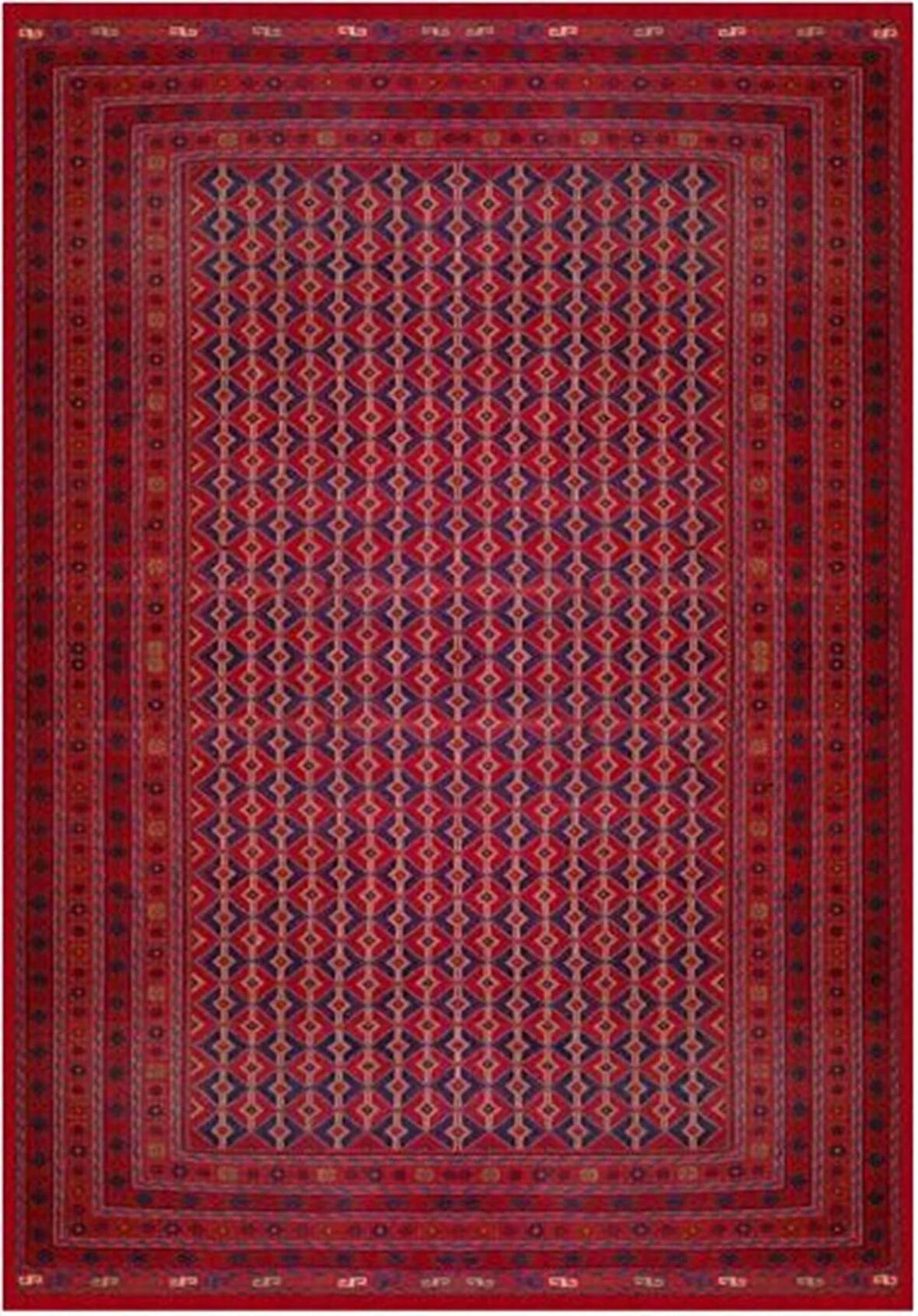 Çam Halı Gloria TD754 Bordo Afgan Desen Dokuma Saçaklı Kilim