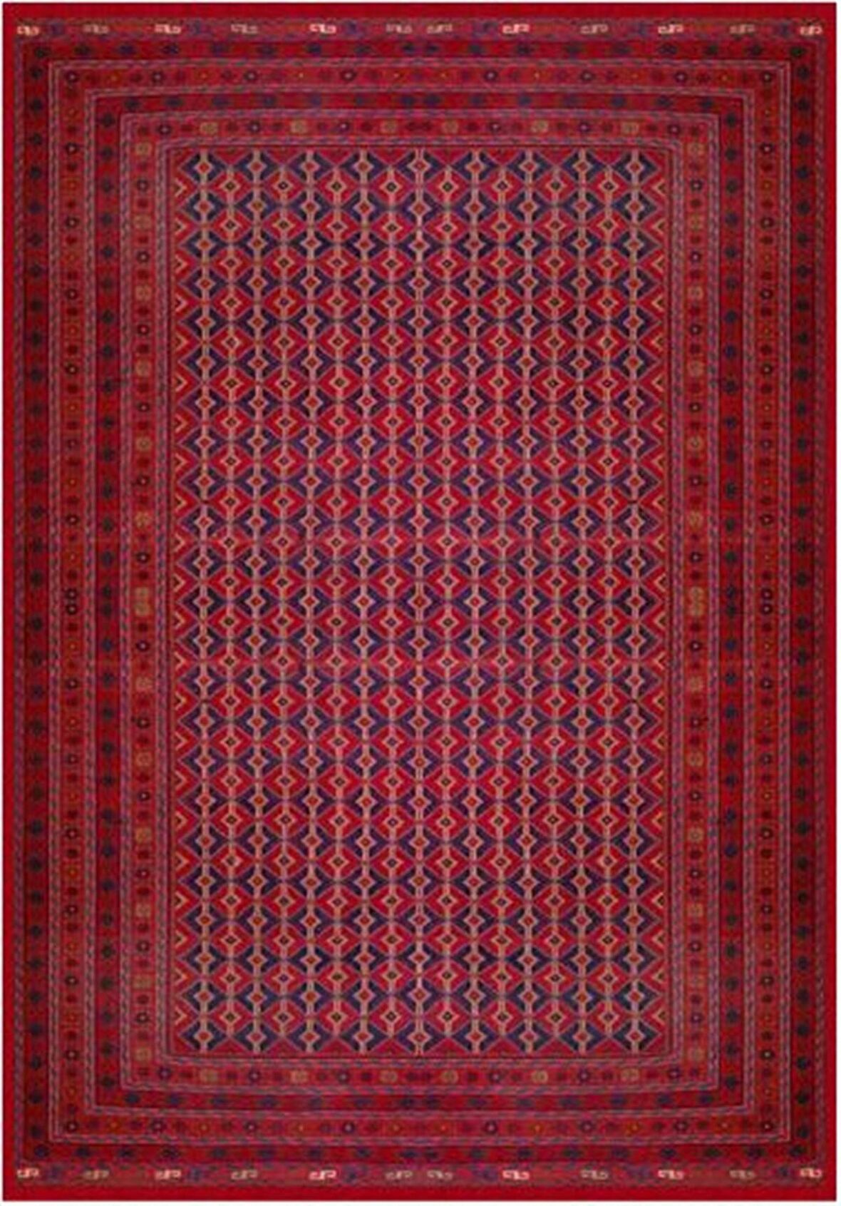 Çam Halı Gloria TD754 Bordo Afgan Desen Dokuma Saçaklı Kilim