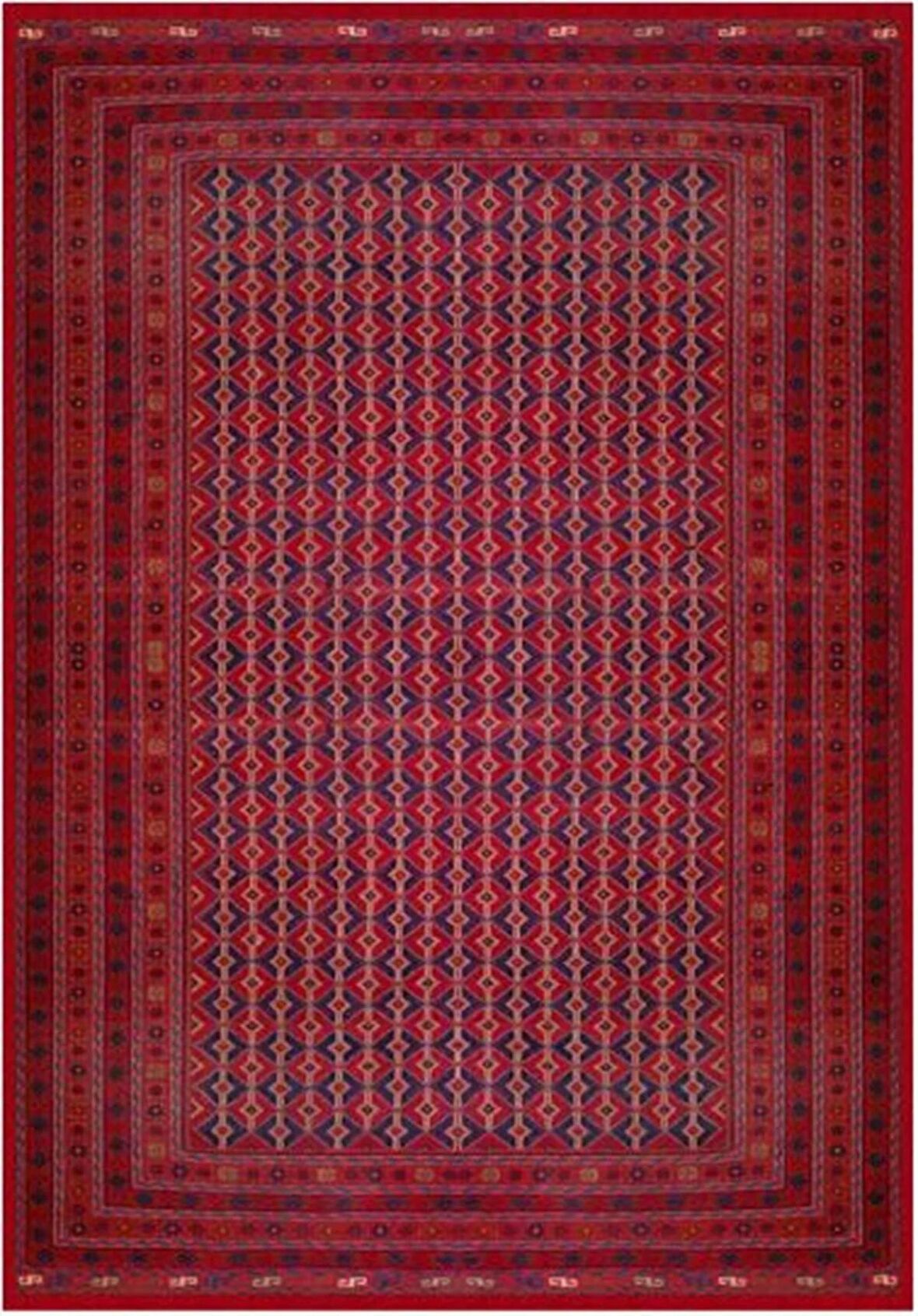 Çam Halı Gloria TD754 Bordo Afgan Desen Dokuma Saçaklı Kilim