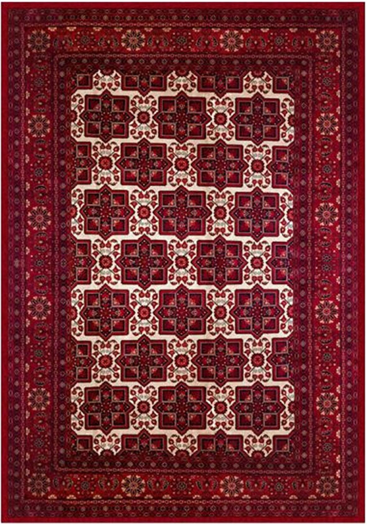 Çam Halı Gloria TD722 Bordo Afgan Desen Dokuma Saçaklı Kilim