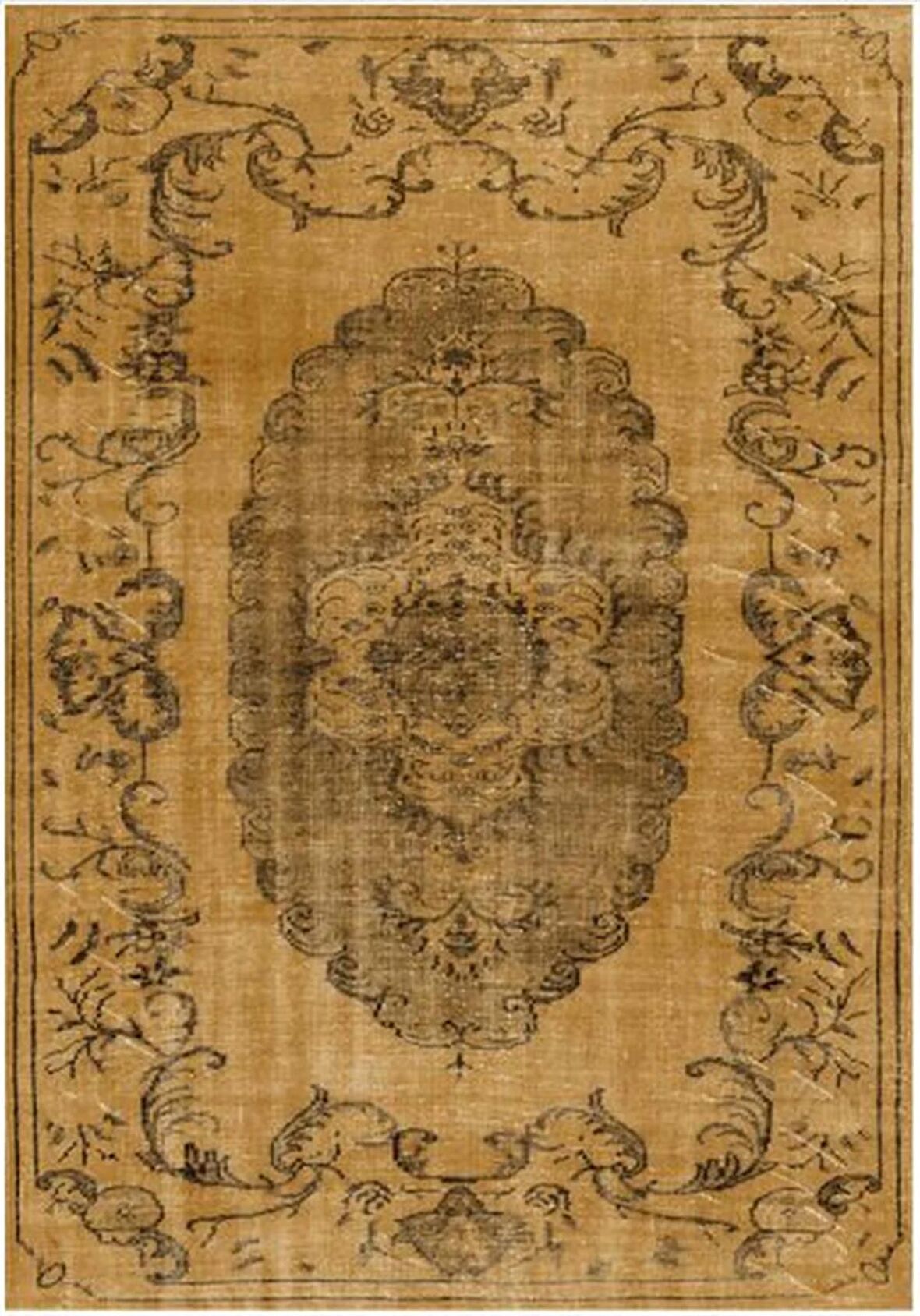 Çam Halı Gloria TD13104 Sarı Vintage Eskitme Desen Dokuma Saçaklı Kilim