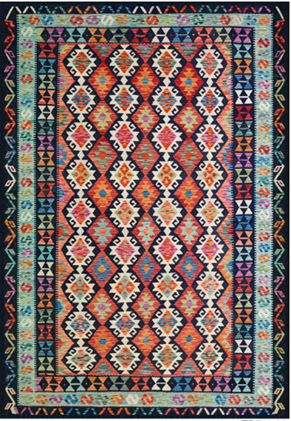 Çam Halı Gloria TD749 Multi Etnik Desen Dokuma Saçaklı Kilim