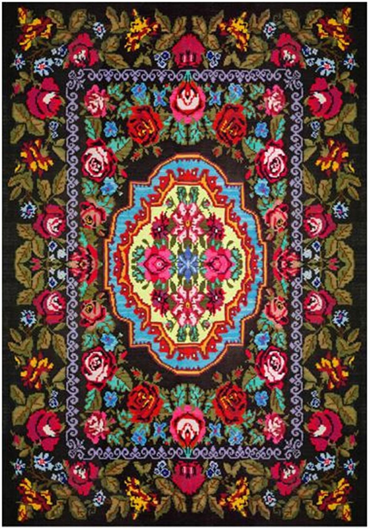 Çam Halı Gloria TD726 Siyah Karabağ Desen Dokuma Saçaklı Kilim