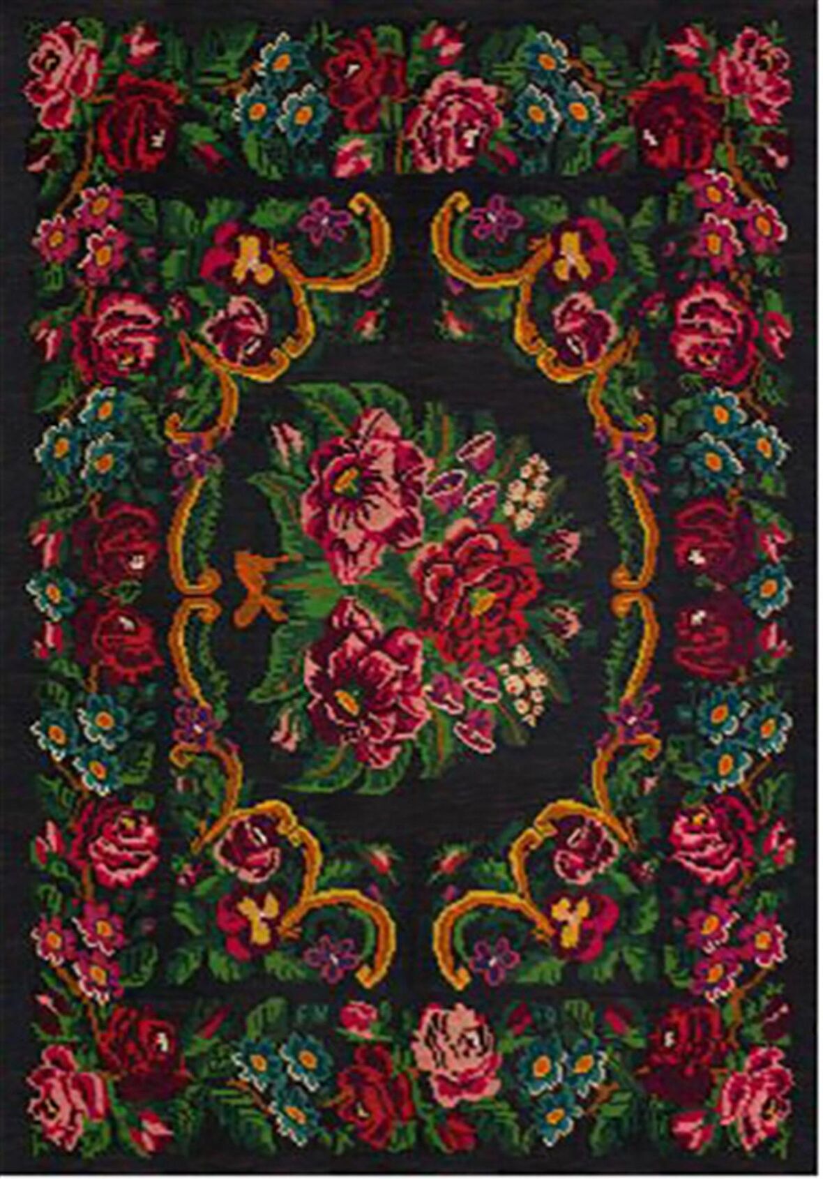 Çam Halı Gloria TD732 Siyah Karabağ Desen Dokuma Saçaklı Kilim