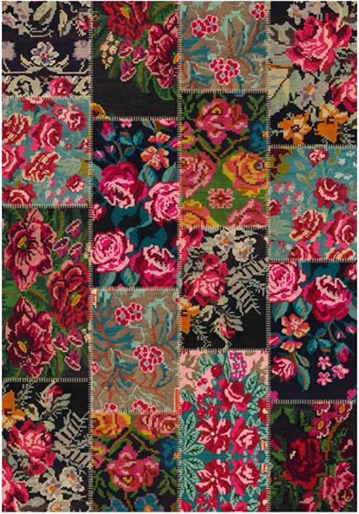 Çam Halı Gloria TD766 Multi Karabağ Patchwork Desen Dokuma Saçaklı Kilim