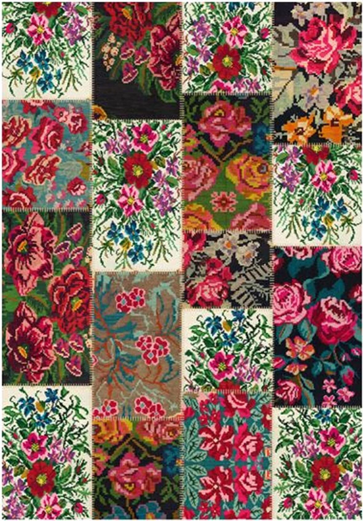 Çam Halı Gloria TD76602 Multi Karabağ Patchwork Desen Dokuma Saçaklı Kilim