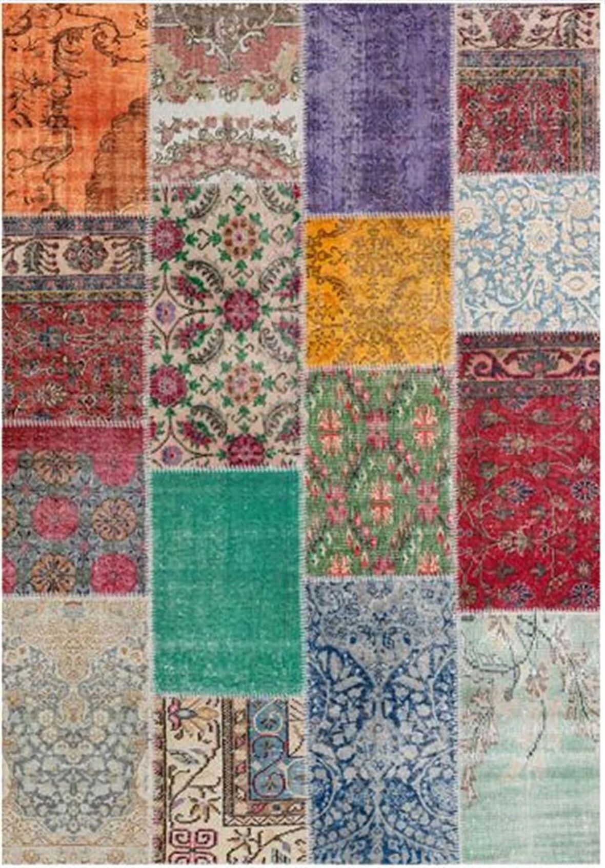 Çam Halı Gloria TD776 Multi Patchwork Desen Dokuma Saçaklı Kilim