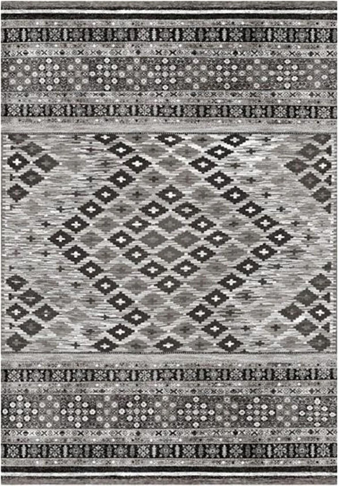 Çam Halı Gloria TD79102 Gri Etnik Desen Dokuma Saçaklı Kilim